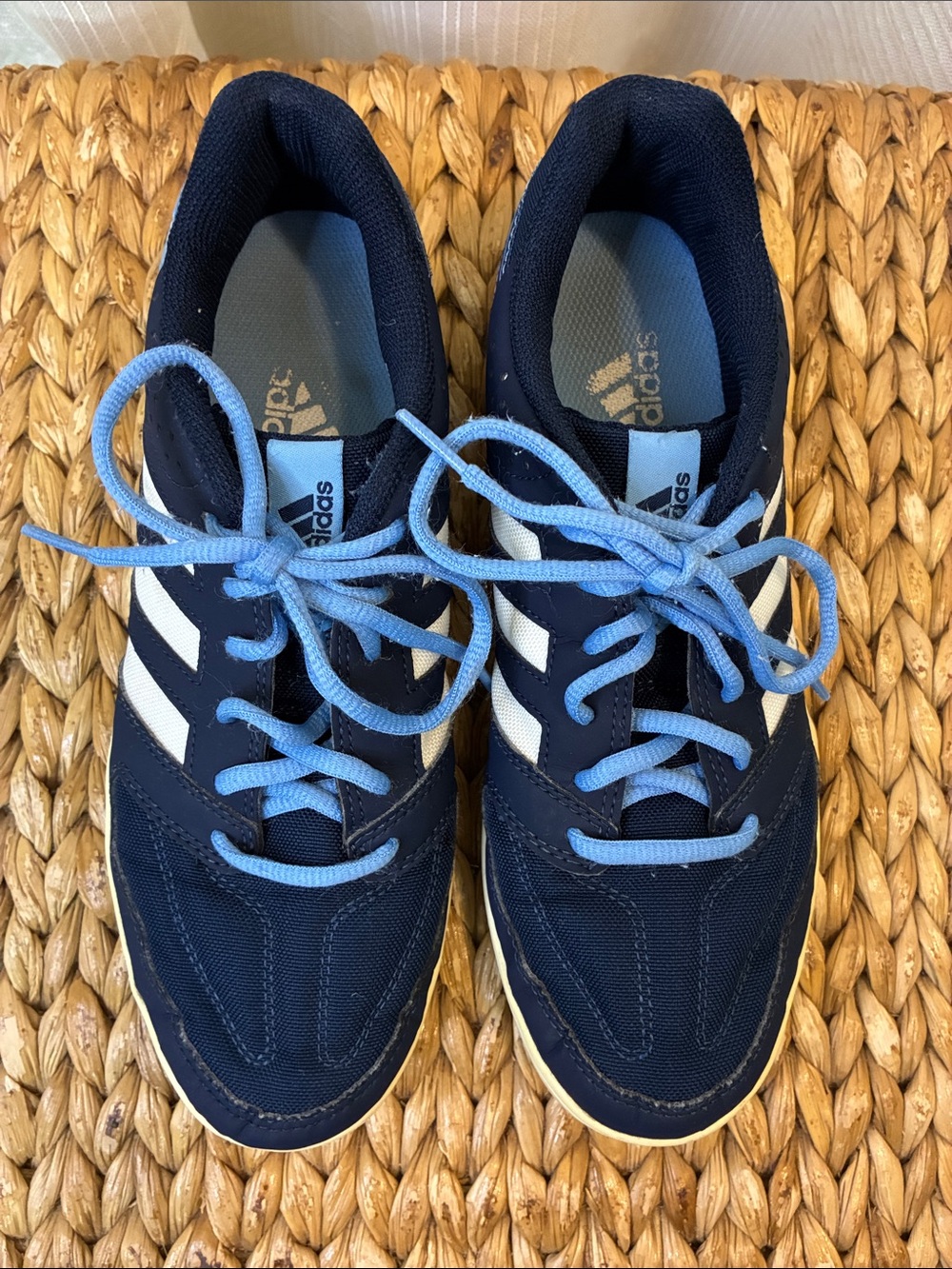 adidas Argentina Navy Athletic Shoes with Light Blue Laces and White Stripes
